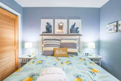 Each of the home's three bedrooms has a queen bed.