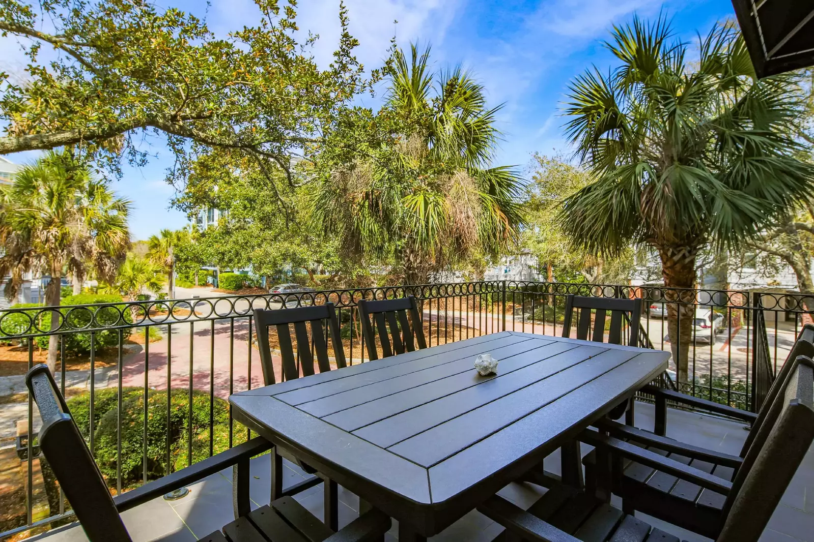 Dine al fresco on the balcony off of the living room and dining room.