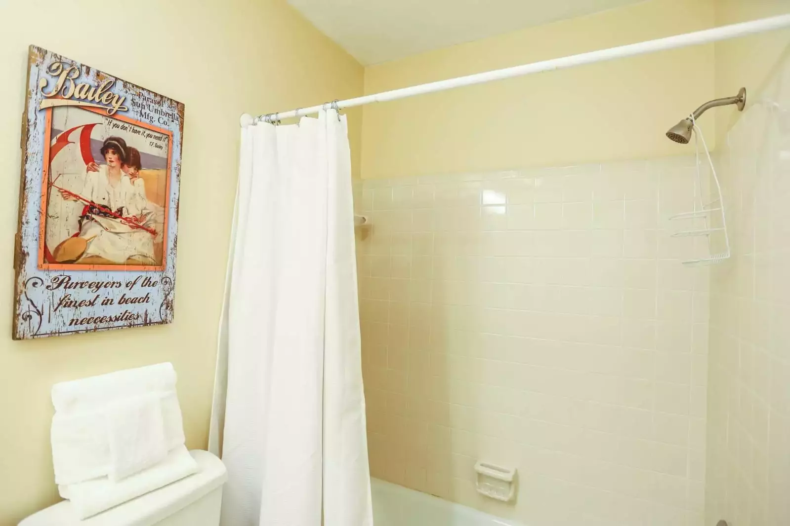 The bathroom in the master suite has a combined shower/tub.