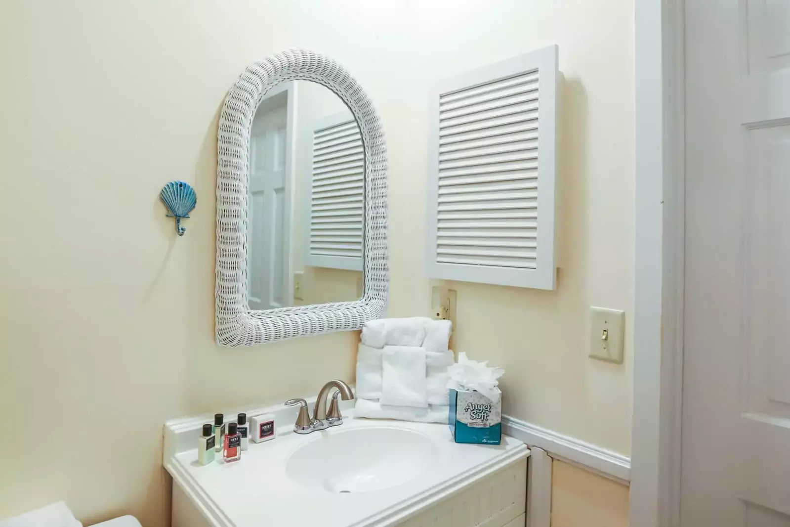 This bathroom is located beside the guest bedroom.