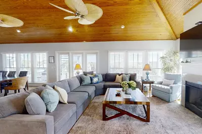 Going Coastal has an inverted floor plan with the living room, dining room & kitchen on the second level.