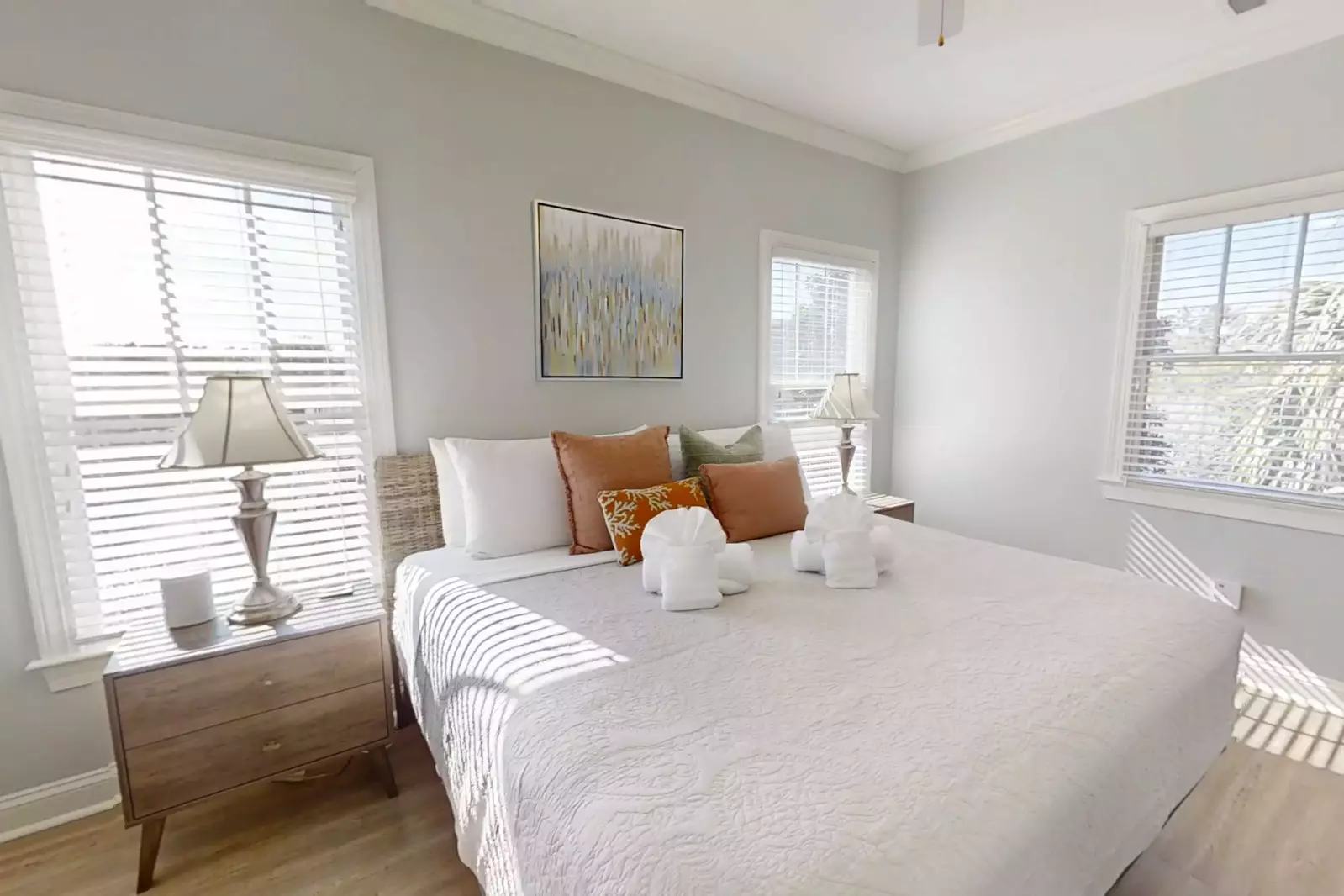 The primary suite is located on the second floor near the living room.