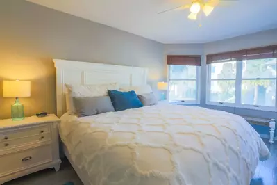 The master bedroom suite is located on the ground floor of the cottage.
