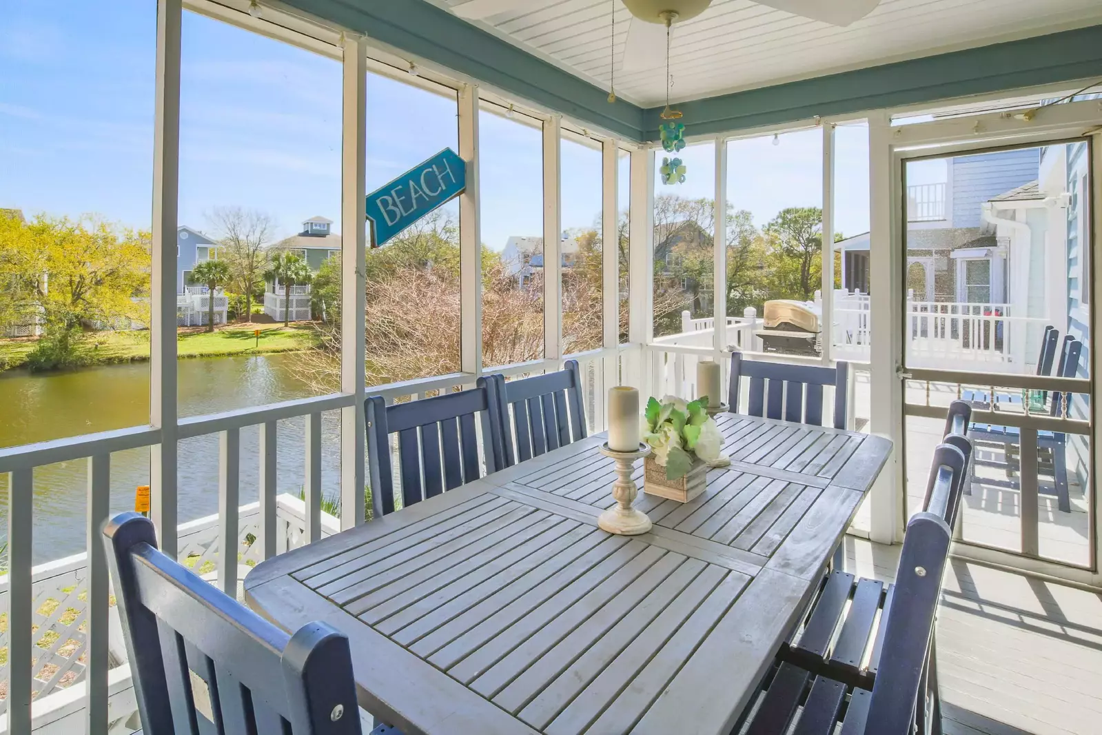 Enjoy wonderful views of the lagoon from the dining table that seats 6.