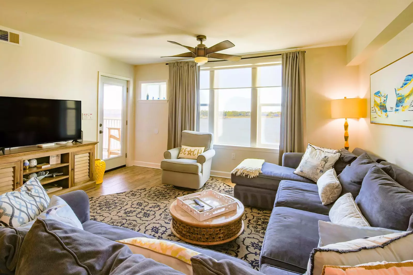 You can access the screened porch through this door in the living room.