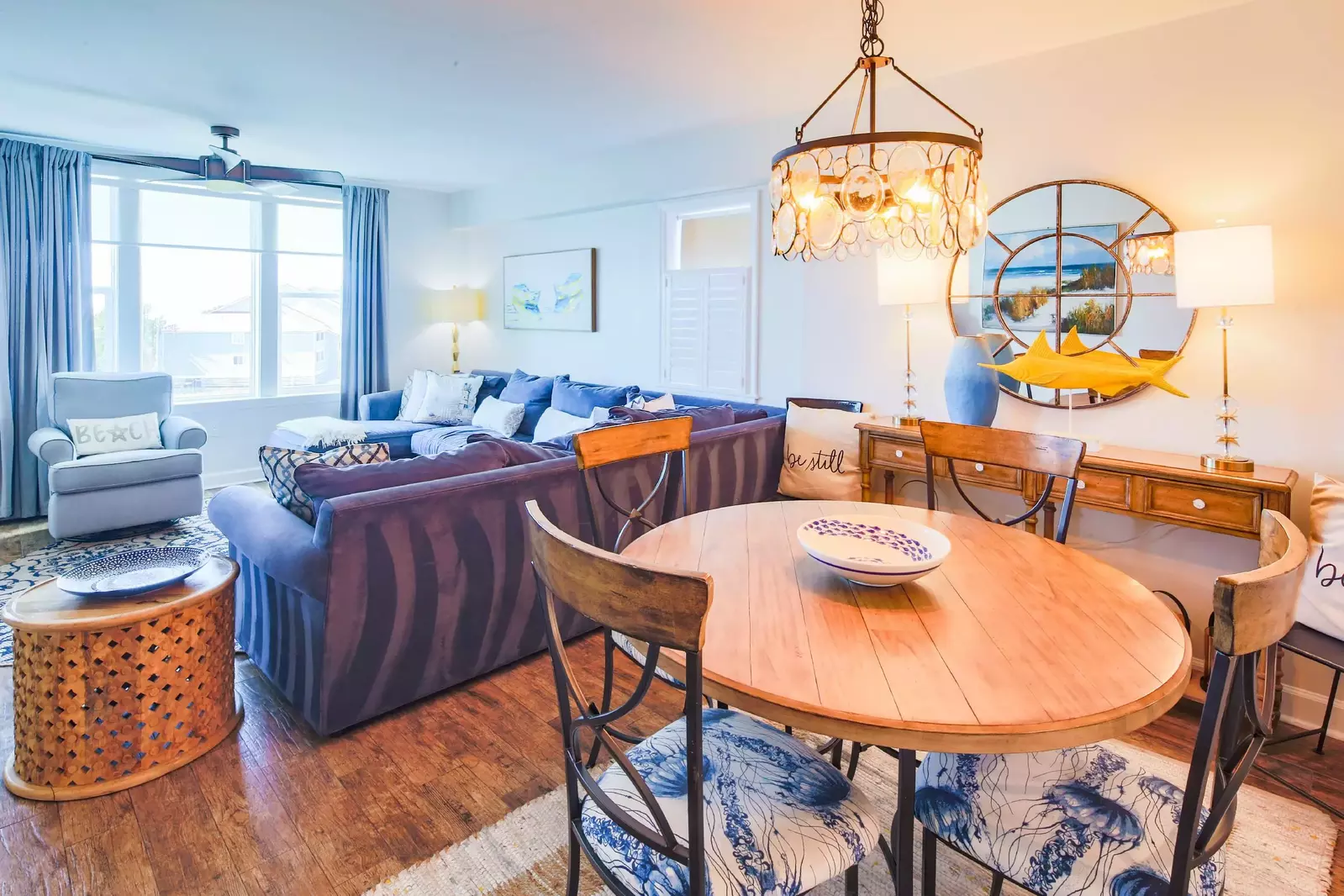 The living room flows into the dining area.
