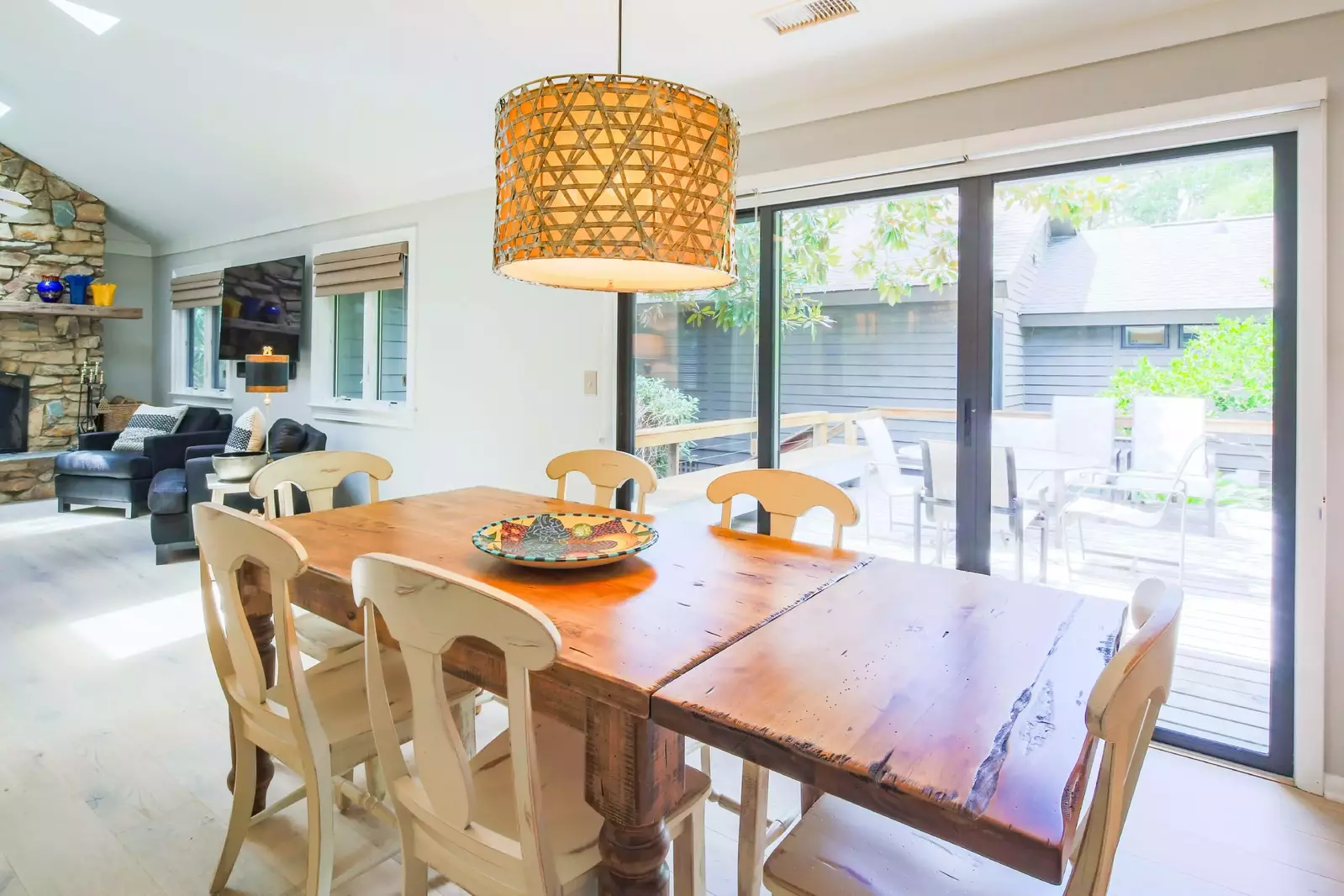 The beautiful dining table seats 6.  There is an additional dining table on the back deck.