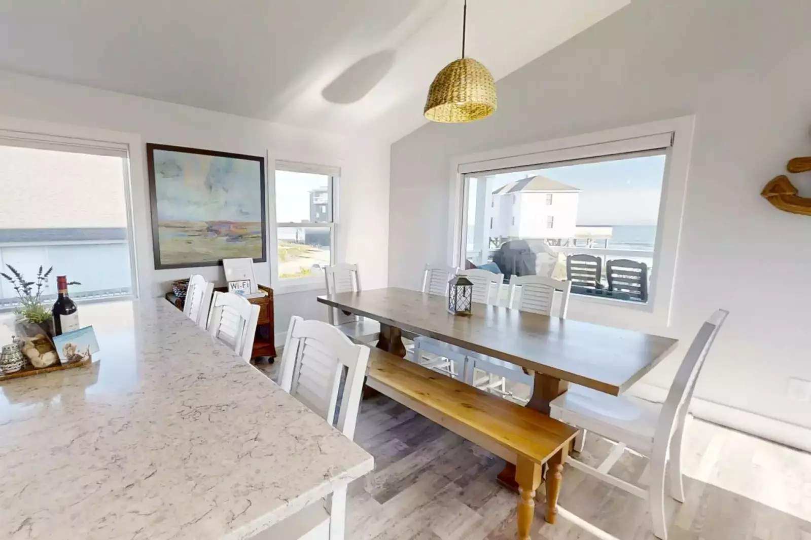 The dining table comfortably seats 6 people.