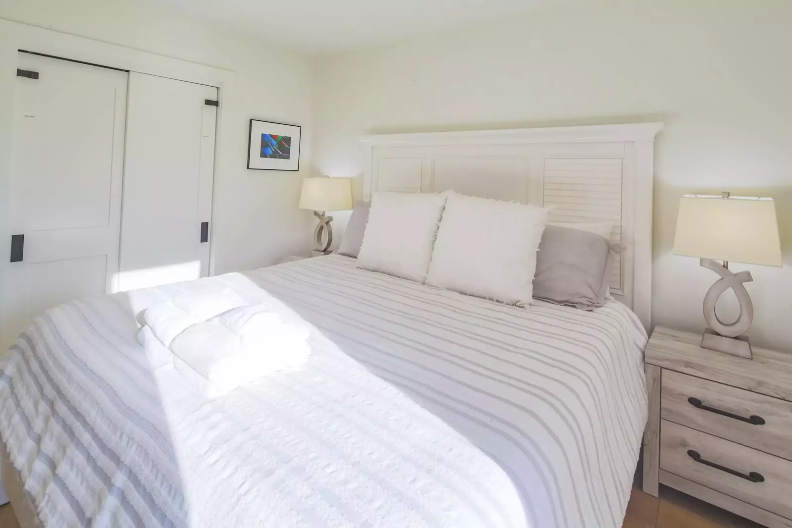 The guest bedroom also has a closet available for guest use.