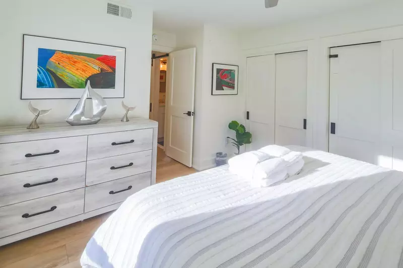 The hallway bathroom is located just outside this guest suite.