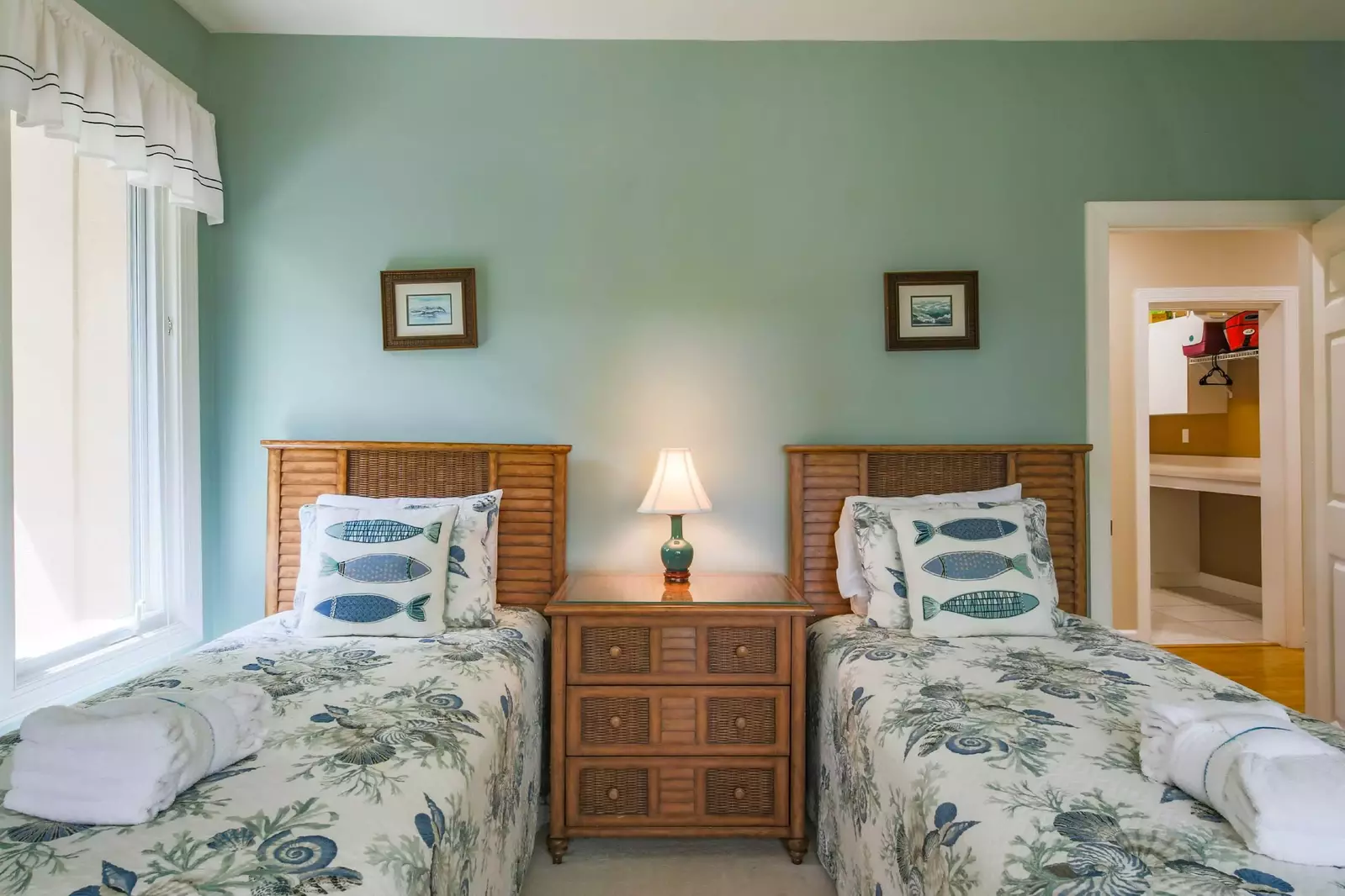 The twin suite, along with the master, front and queen suites, are all located on the lower level of the home.