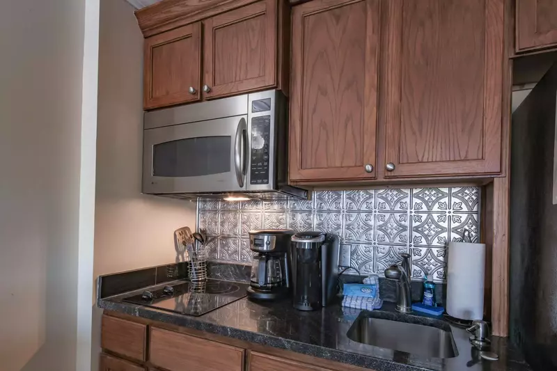 The kitchenette will be stocked with paper towels, dish soap, sponge and a dish towel.