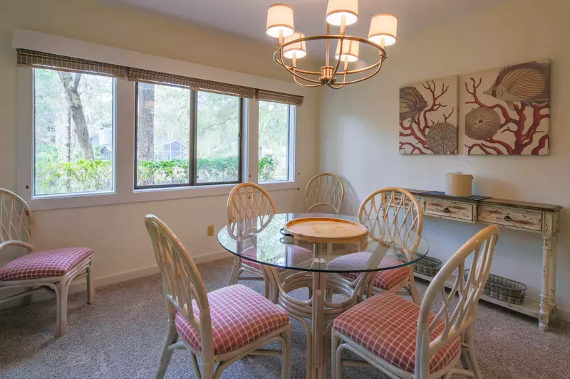 The dining table can seat up to 6 people.