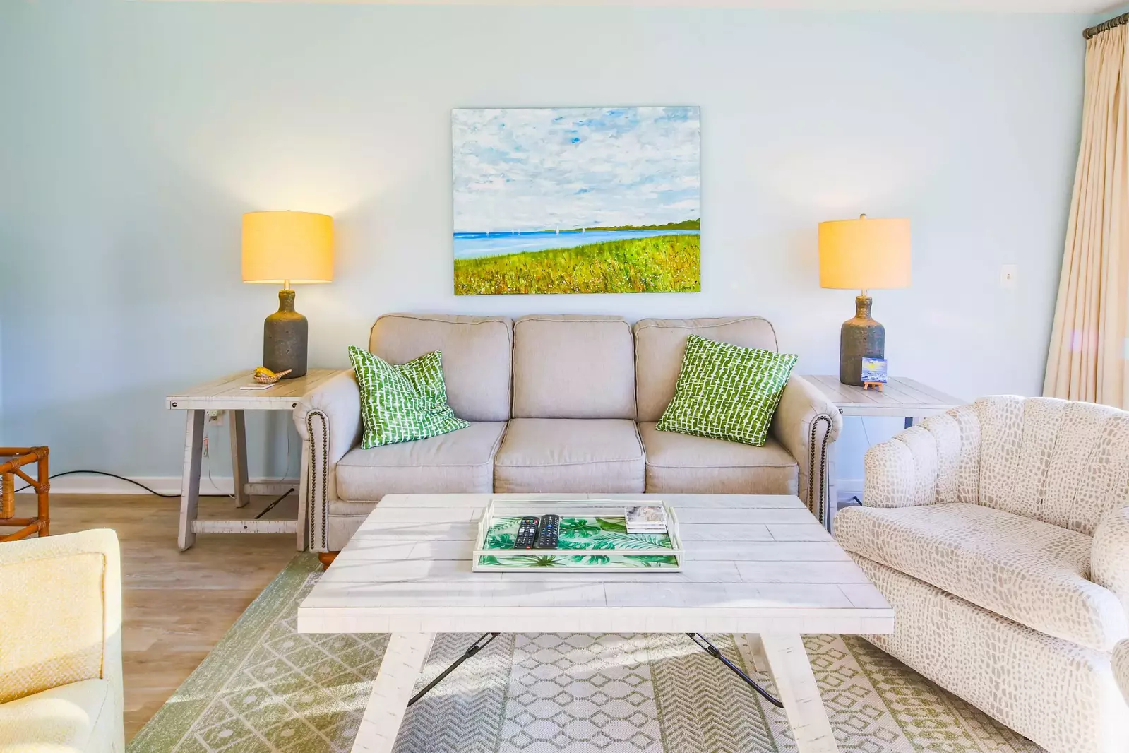 The living room features a comfortable seating area.