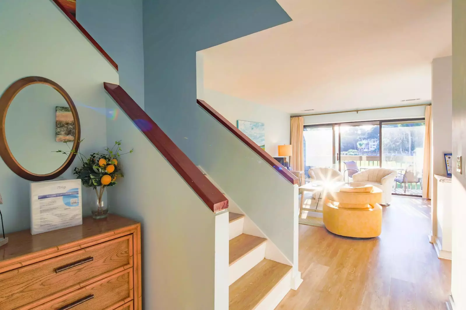 This staircase near the entryway and living room take you to the master suite.