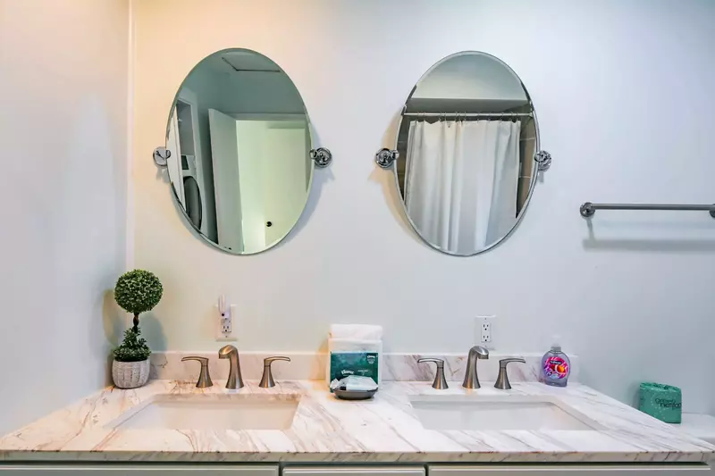 There's plenty of room in the bathroom for your personal items.