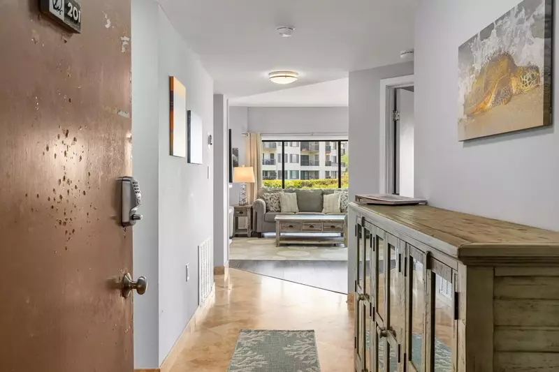 When you enter the front door, you'll find this entryway that connects the suites to the living room.