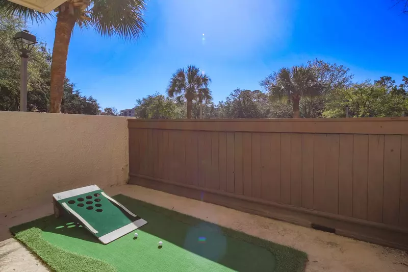 The private balcony features this fun putting green.