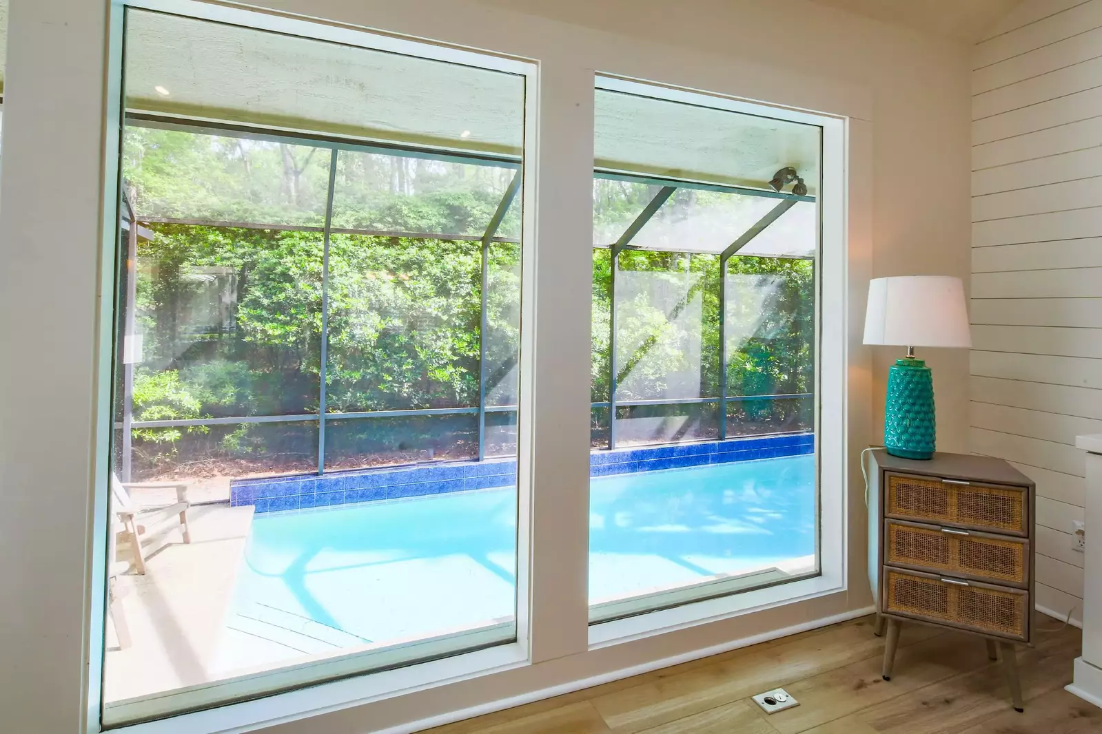 The lanai helps keeps leaves & bugs out of the private pool.
