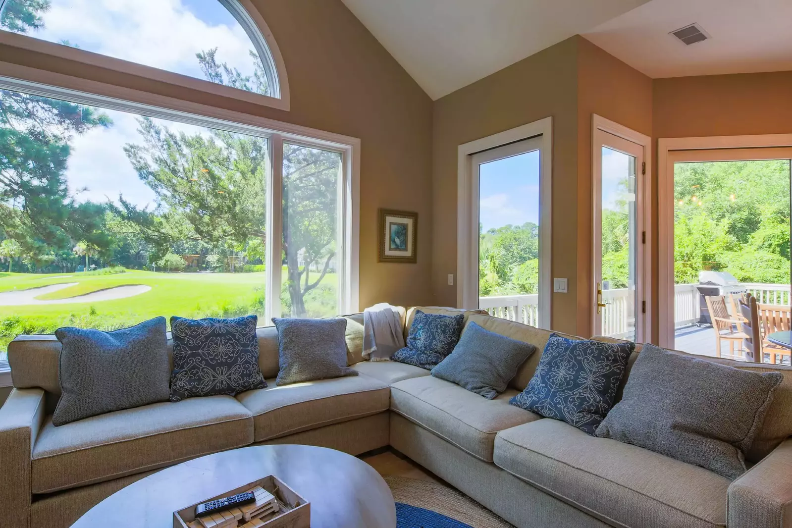You can access the back deck and pool patio through the doors in the family room and kitchen.
