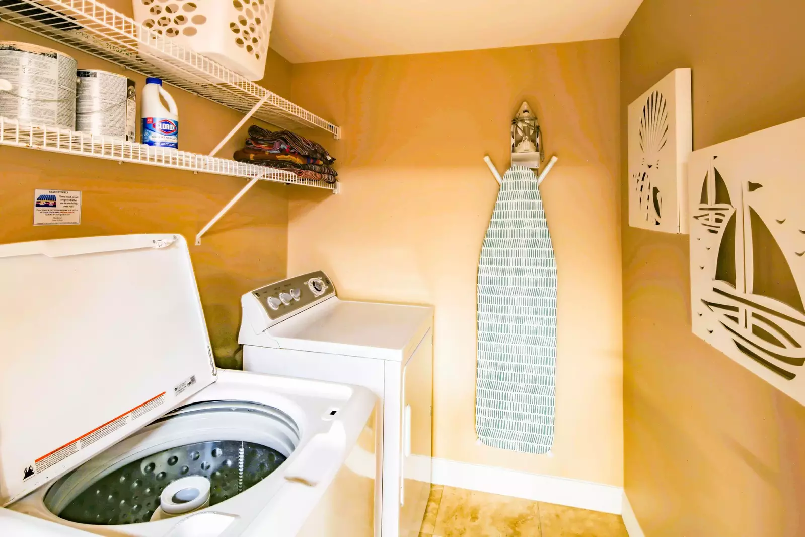 There is a full-sized washing machine and dryer in the condo.