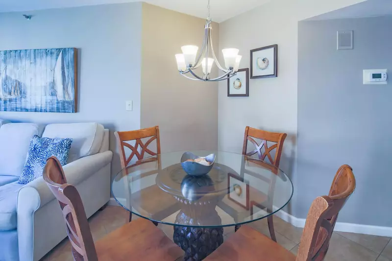 The dining table seats 4.