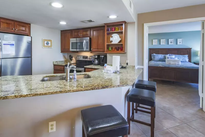 There is additional seating available at the kitchen counter.