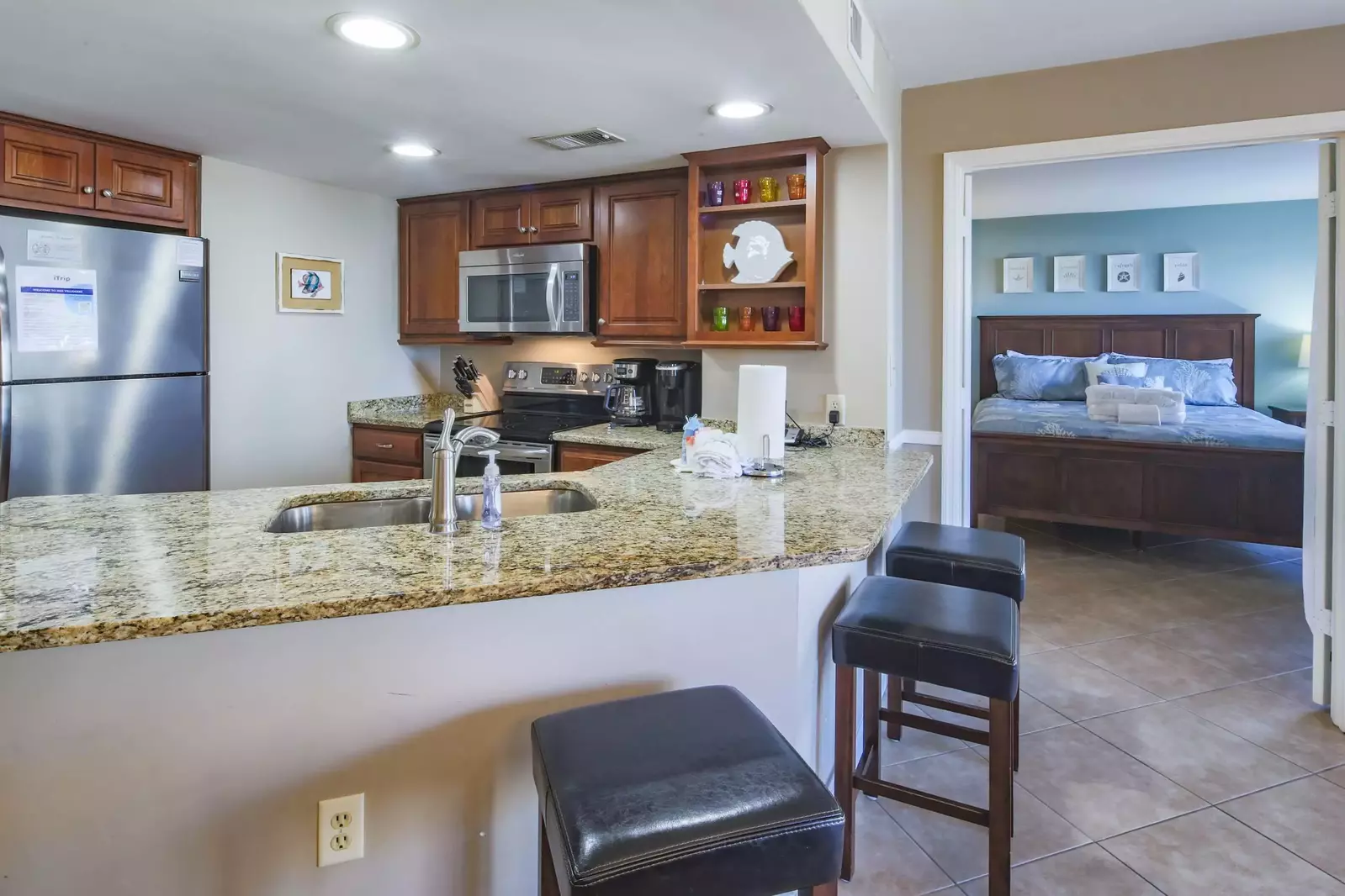 There is additional seating available at the kitchen counter.