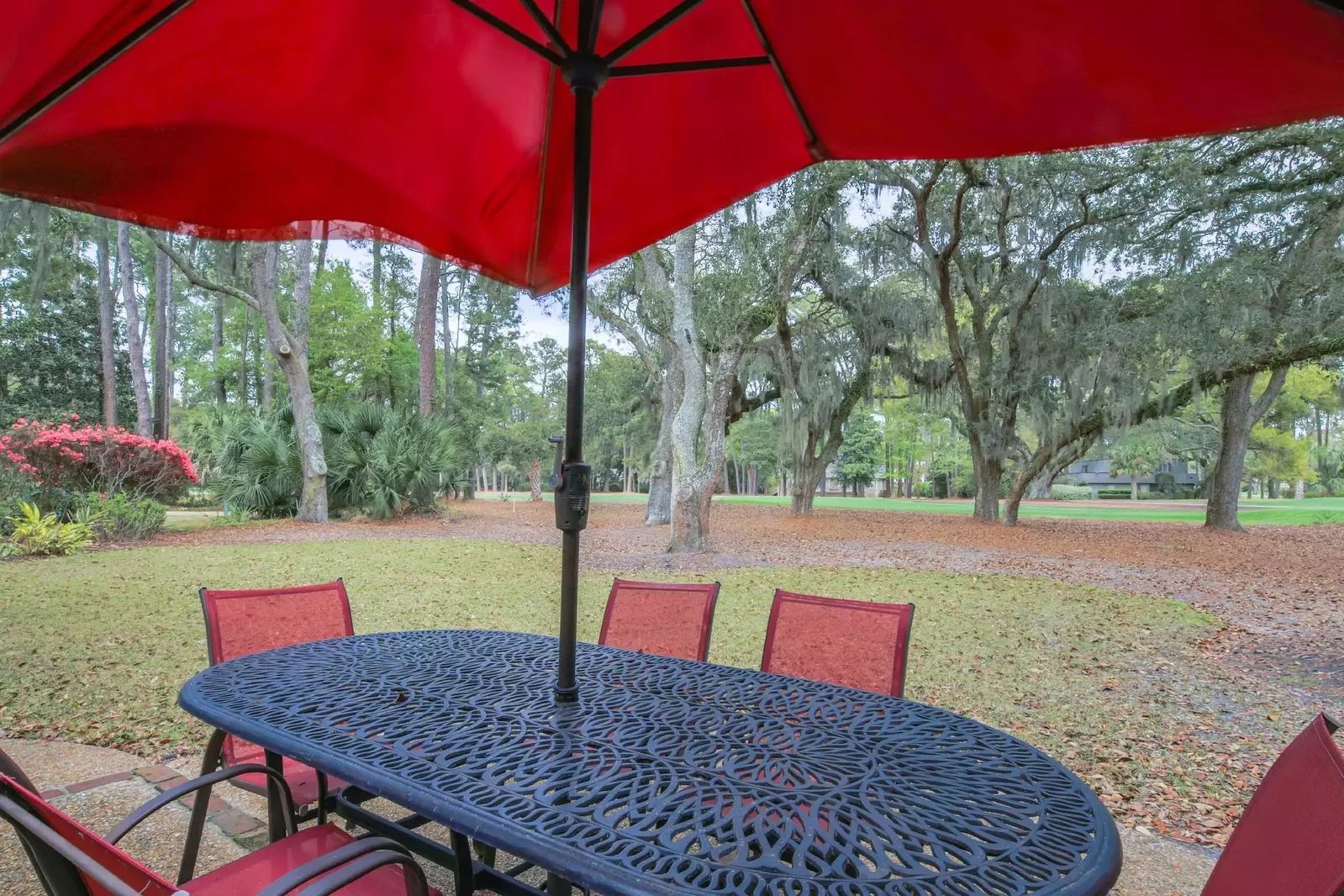 Haven on the Heritage also has a patio and large backyard that overlooks the 8th hole of Harbour Town Golf Course.