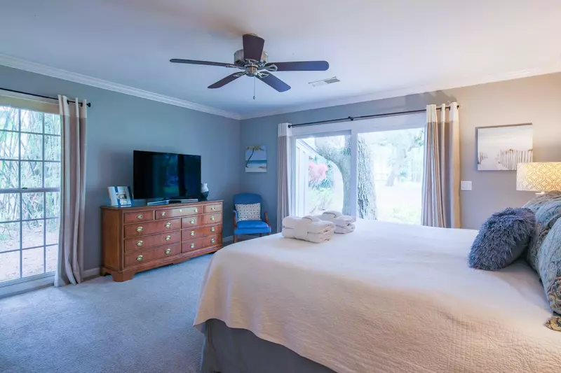 The first master suite also has sliding door access to the backyard and patio.