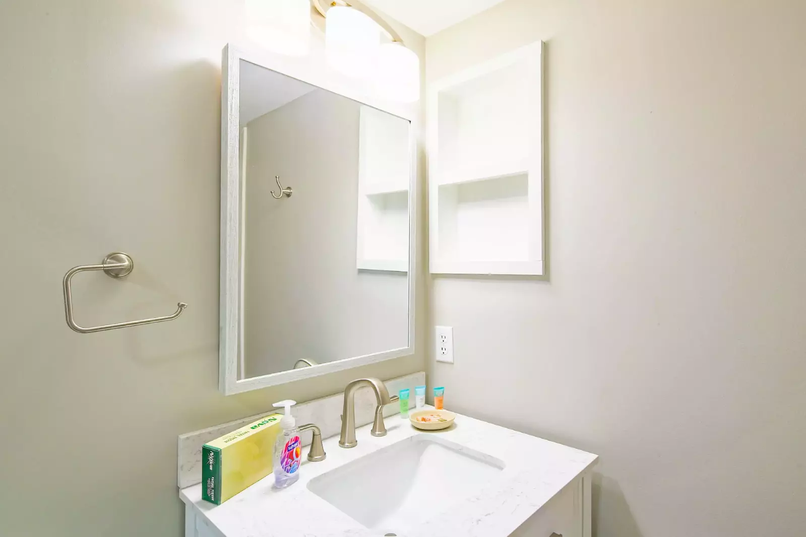 This bathroom opens to the hall and the twin bedroom.