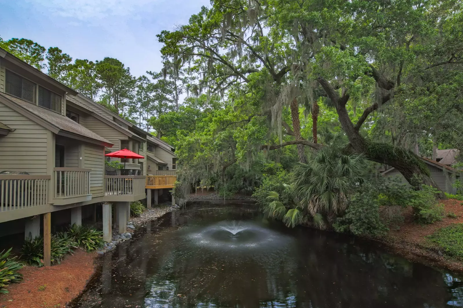 This lagoon runs along the backside of the building in which Calm Villa Sea Pines is located.
