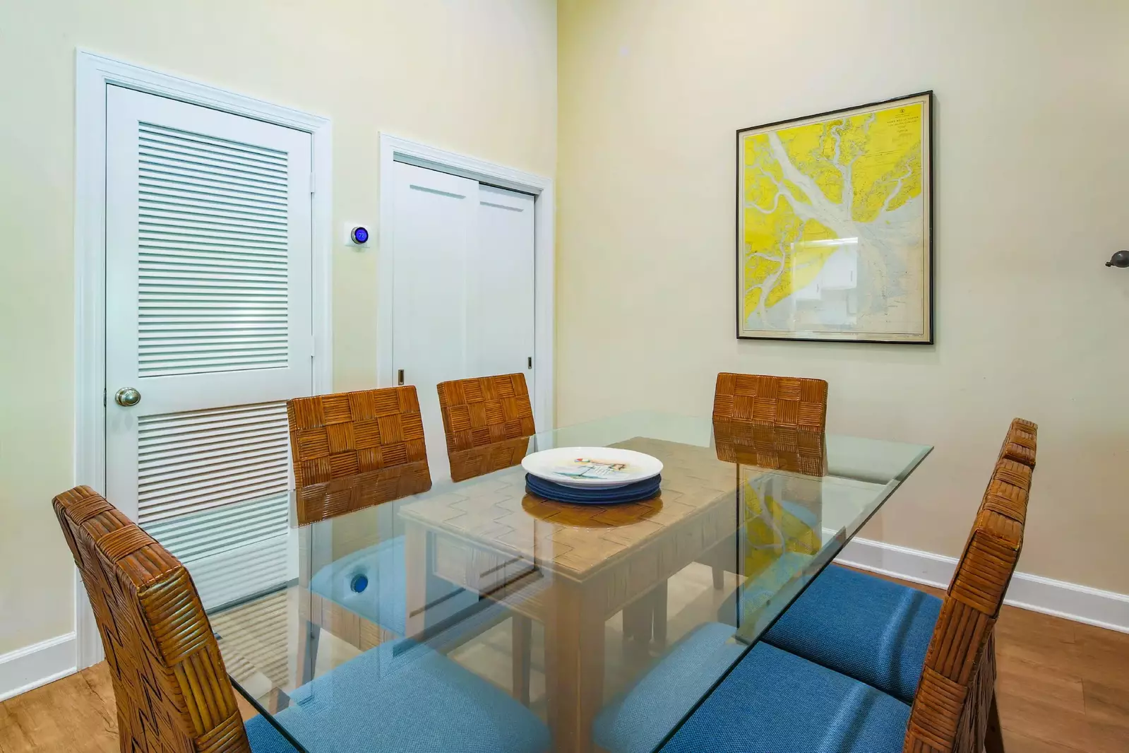 The dining table seats 6.