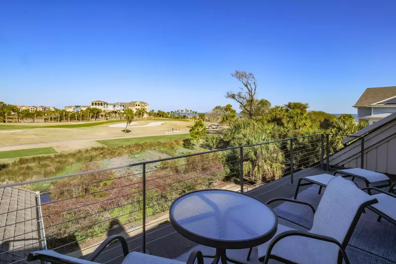 There's plenty of outdoor seating available on the second floor balcony.
