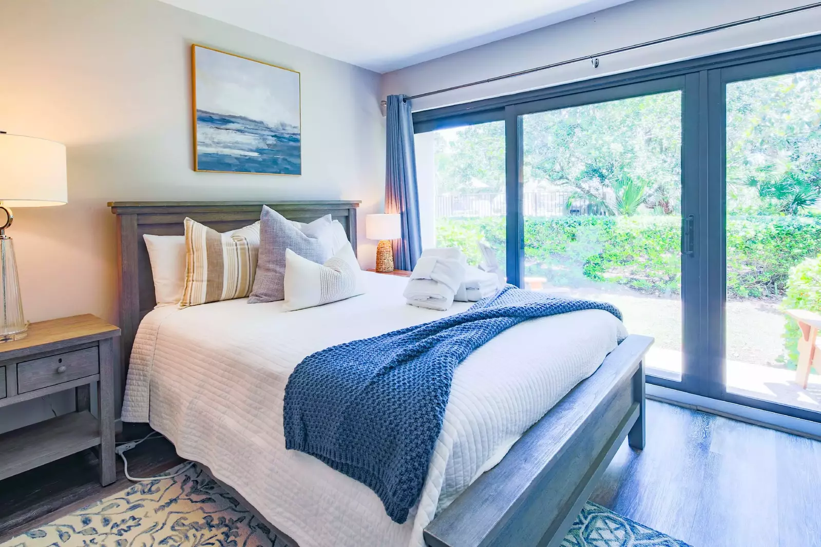 The guest suite has sliding door access to the back patio.