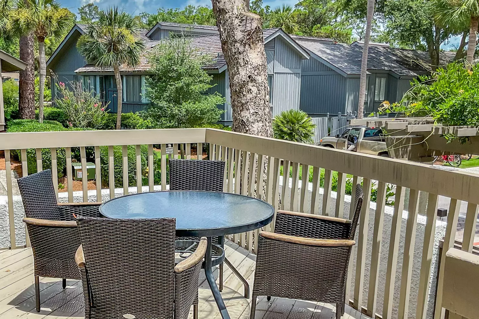 The outdoor dining table seats 4.