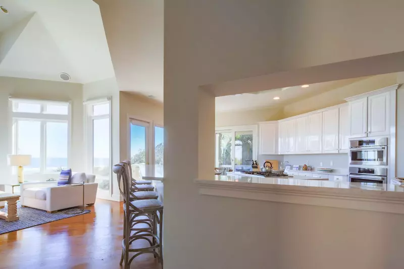 The family room flows into the kitchen.