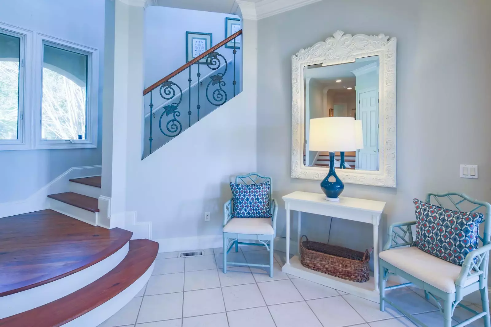 The home's lower level features a family room and four guest suites.