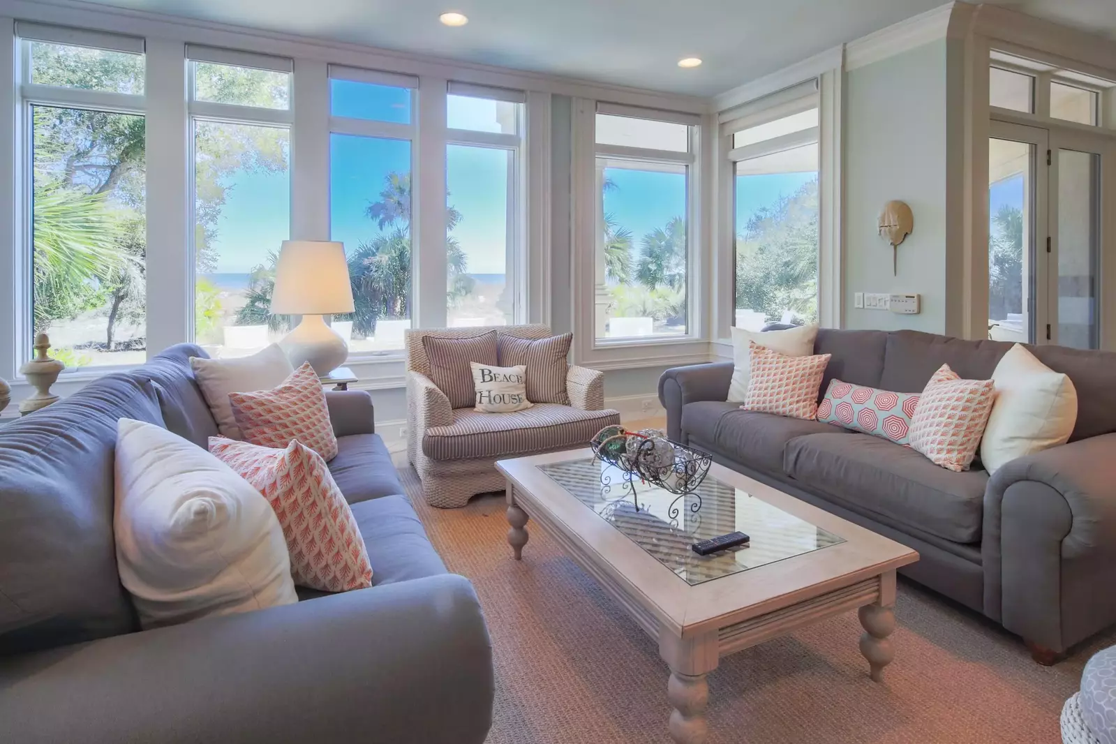 The ocean views continue on the home's lower level.