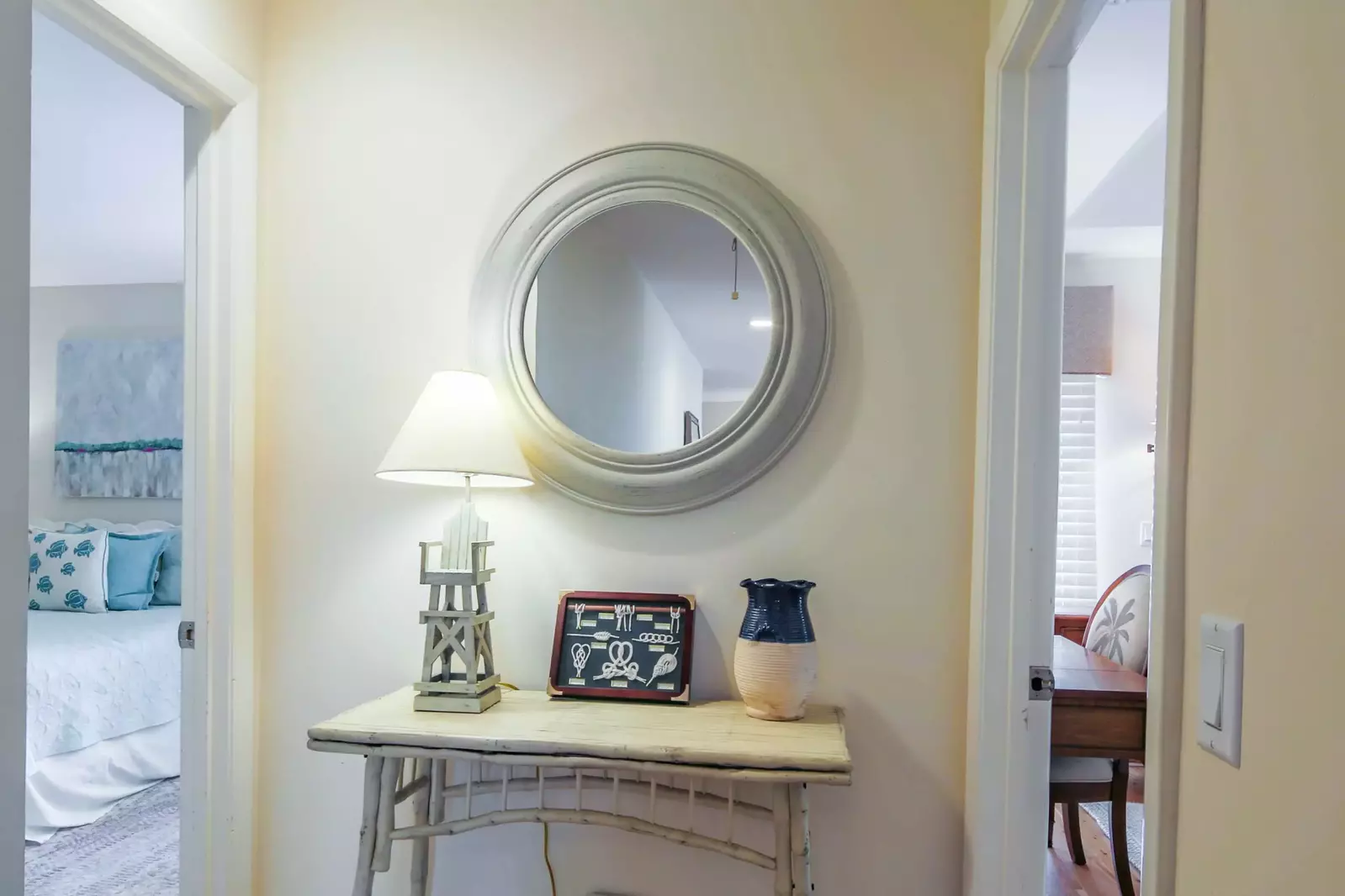The home's two master suites are on opposite sides of this hallway.