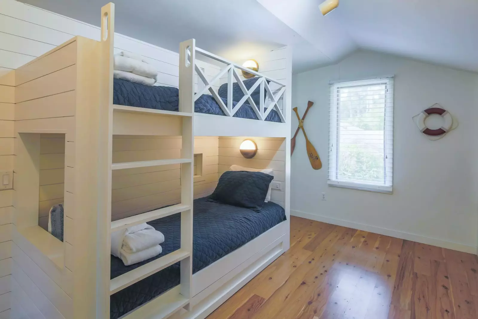The other side of the room has a built-in twin bunk bed.