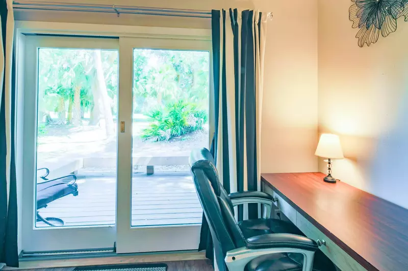 There is a dedicated workspace desk in the primary suite.
