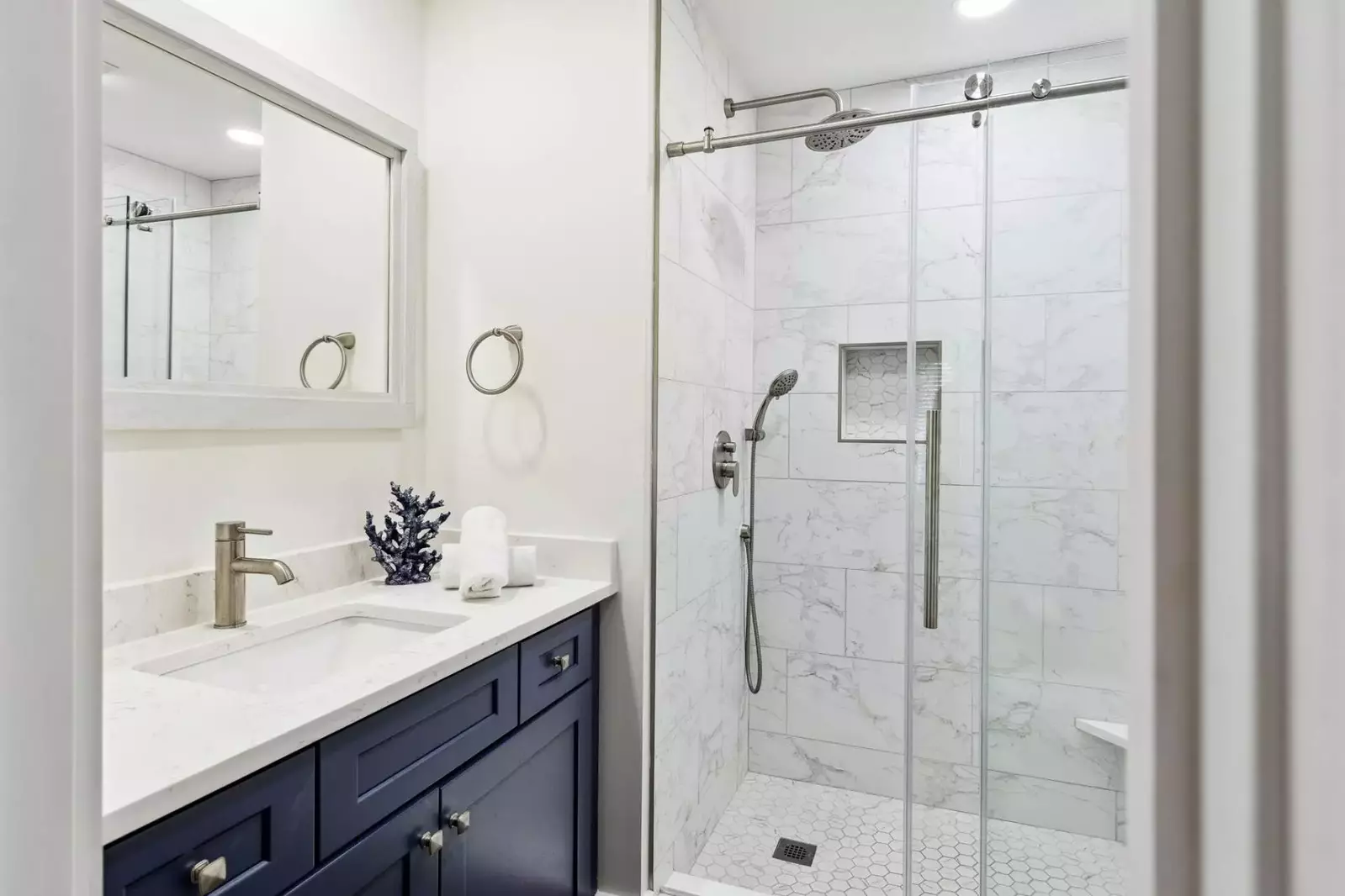 Primary bedroom en suite with walk-in shower