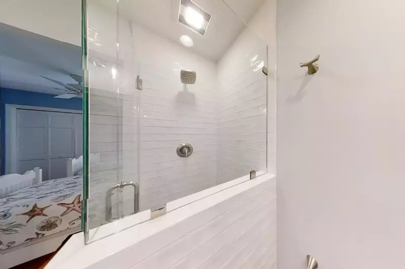 beautiful newly tiled shower in guest en suite bath