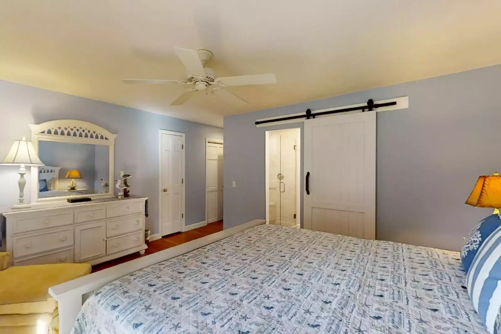 Barn door into Master en suite bathroom
