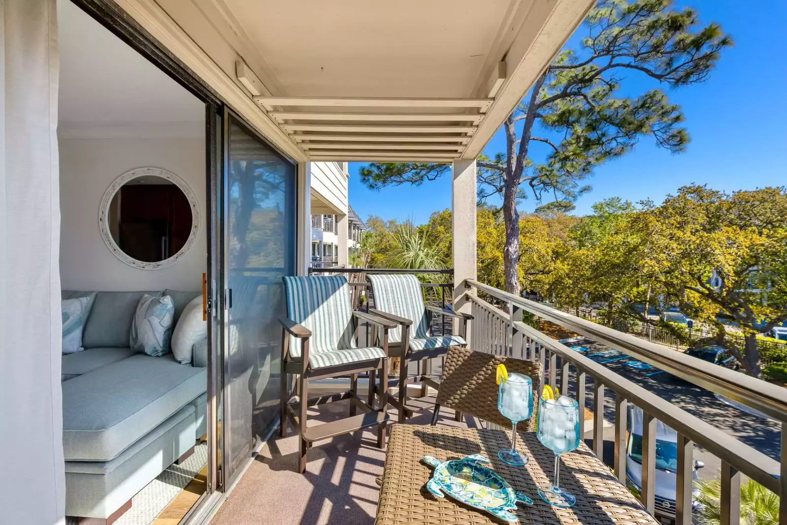 Comfortable seating on the private balcony.