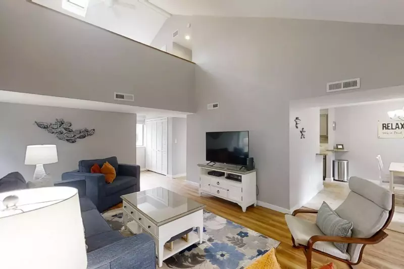Living room flows into the kitchen