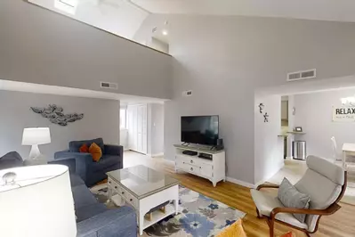 Living room flows into the kitchen