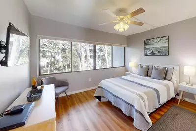 Bedroom with one queen bed-first level