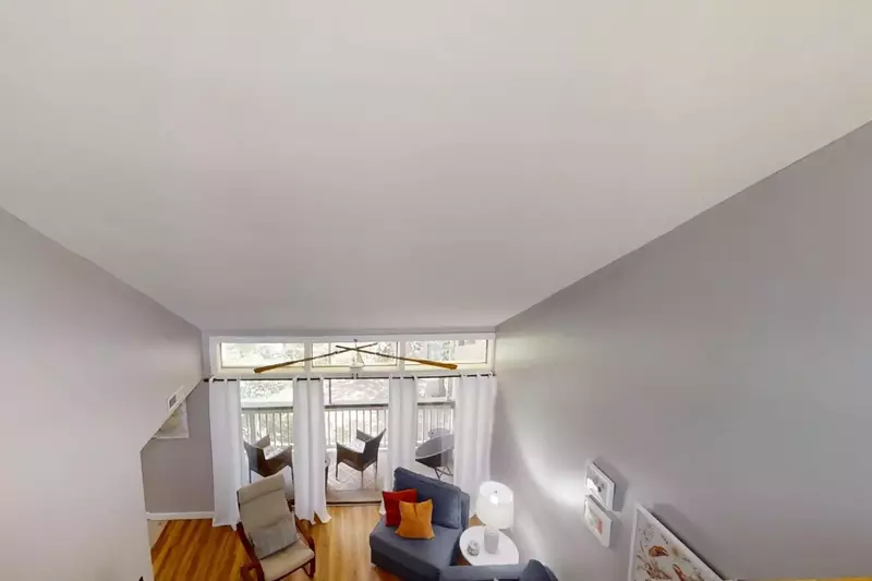 From the loft overlooking the living space & outdoor covered  balcony